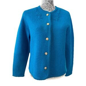 Pendleton Cardigan Large Petite Blue Sweater Pure Virgin Wool Made In Hong Kong